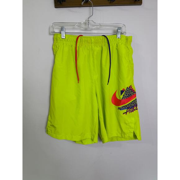 Nike Men’s Dri-Fit Woven Graphic Training Shorts Neon Green Yellow M Retro - Picture 1 of 5